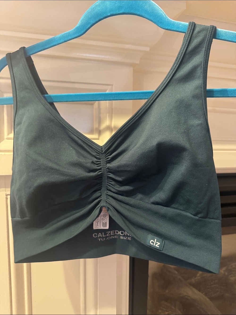 Calzedonia Ruched V-Neck Sports Bralette in Deep Teal
